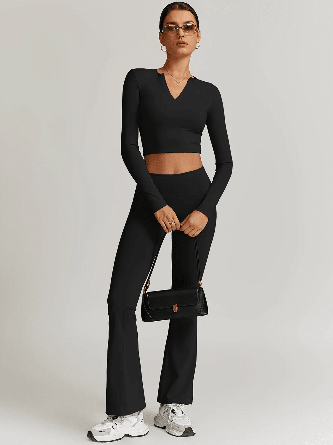 Crop Top Sport Manches Longues Col V - Eva Crop Top Ultime Legging 