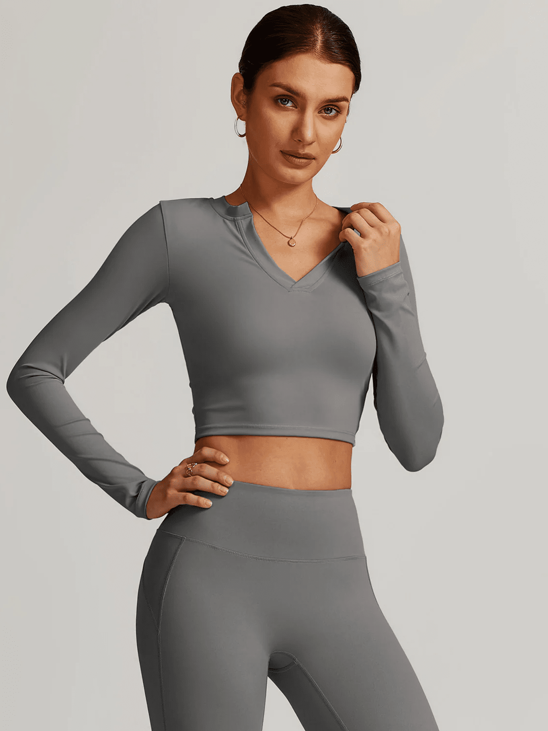 Crop Top Sport Manches Longues Col V - Eva Crop Top Ultime Legging Gris S 