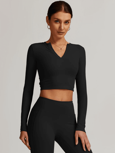 Crop Top Sport Manches Longues Col V - Eva Crop Top Ultime Legging Noir S 