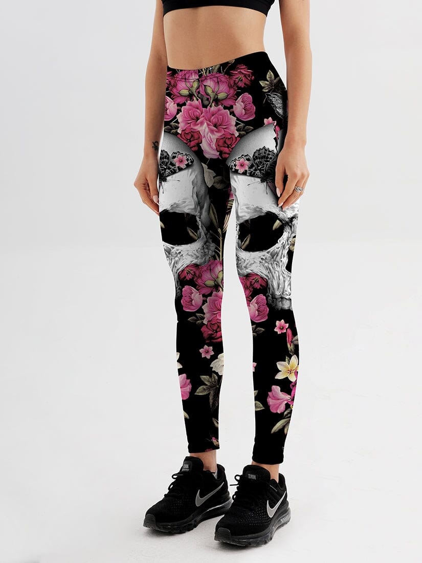 Legging Tete de Mort et Fleurs